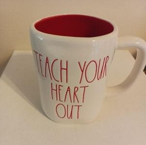Rae Dunn TEACH YOUR HEART OUT coffee mug white red